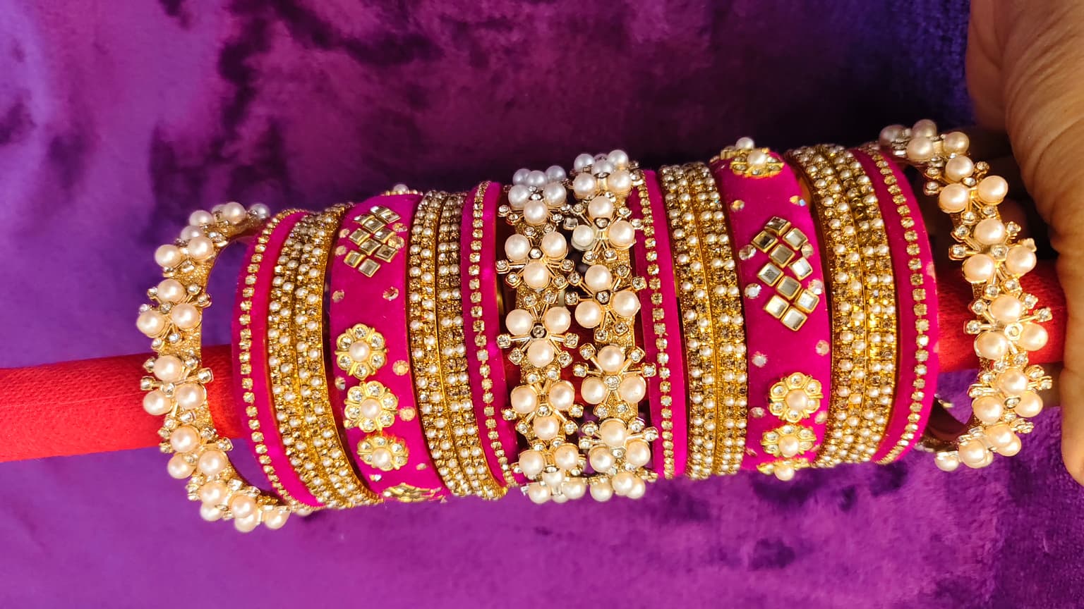 Pink Velvet Bangle Set thumbnail 3