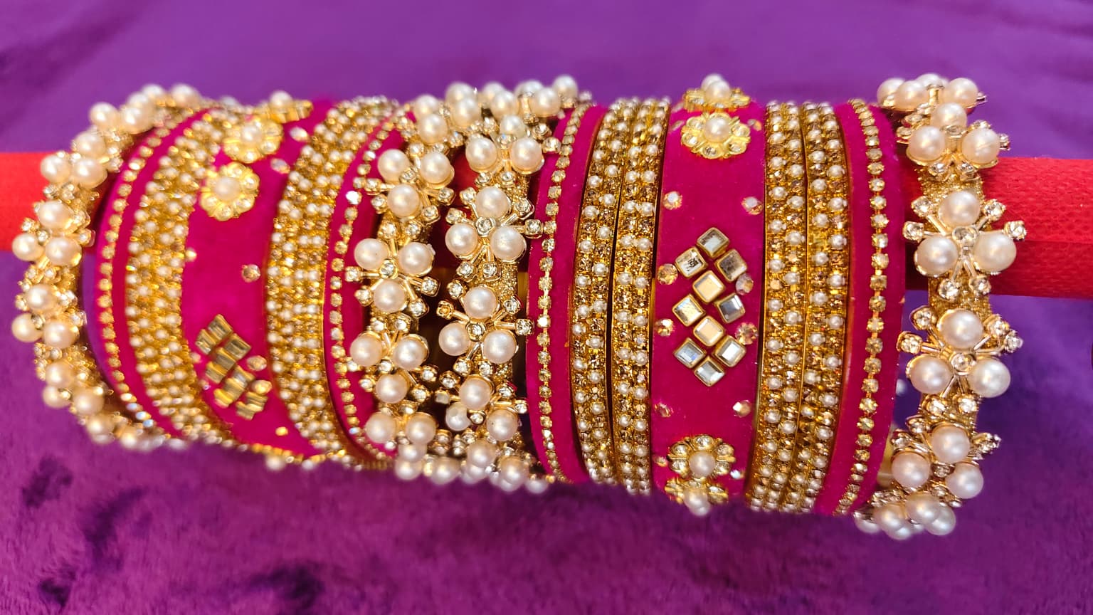 Pink Velvet Bangle Set - Image 1
